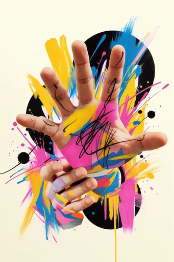 Kinetic Mixed-Media Expressionism style reference image — gestural brushstrokes