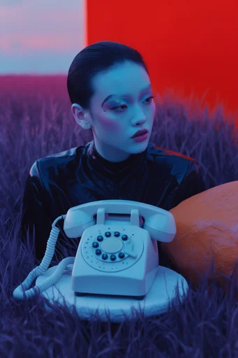 Retro-Futuristic Vinyl Surrealism style reference image — saturated orange and red backdrop
