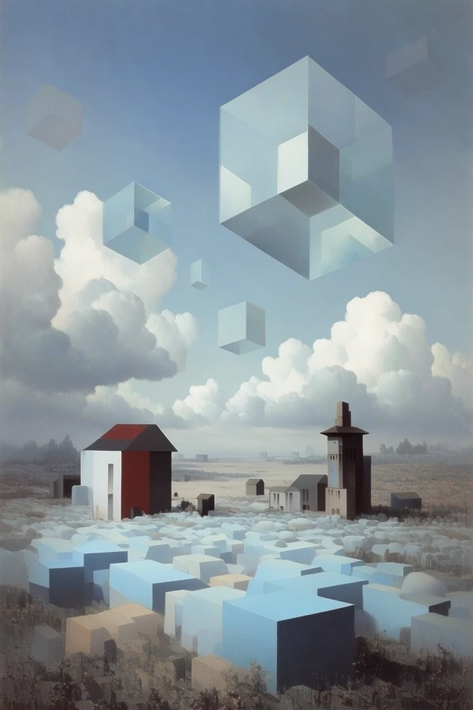 Minimalist Surrealist Geometry style AI image example 2