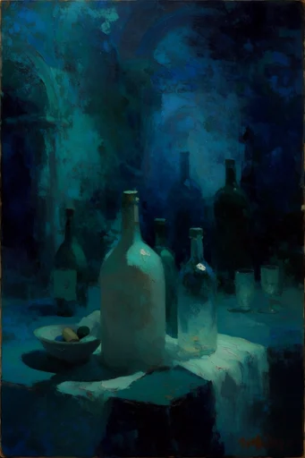 Luminous Nocturnal Abyss style reference image — deep teal and indigo palette