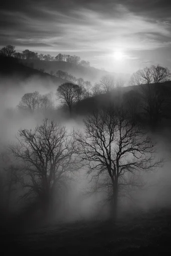 Monochrome Surrealist Solitude style AI image example 2