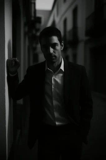 Cinematic Noir Portraiture style reference image — chiaroscuro lighting