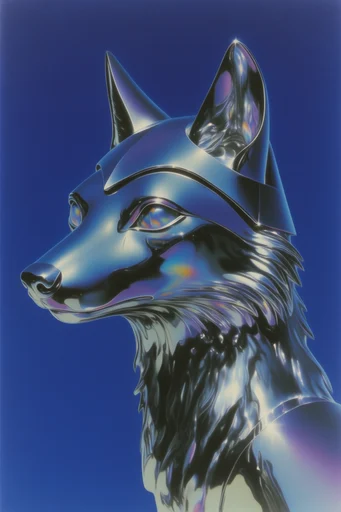 Prismatic Chrome Glitch style reference image — liquid chrome texture