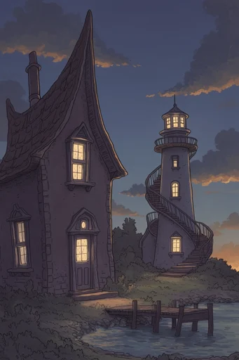 Cozy Twilight Fantasy style reference image — twilight blue hour
