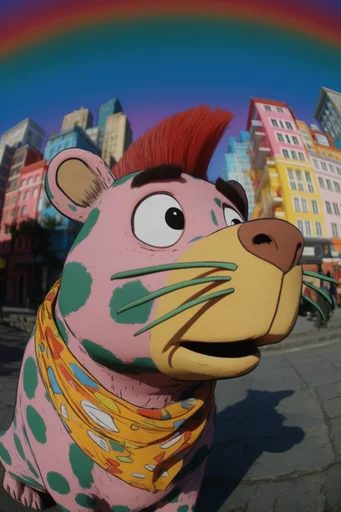 Saturated Fisheye Street-Snapshot style reference image — saturated analog film style