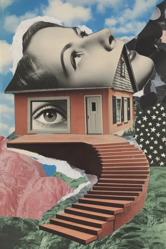 Surrealist Retro Collage style reference image — saturated color juxtaposition