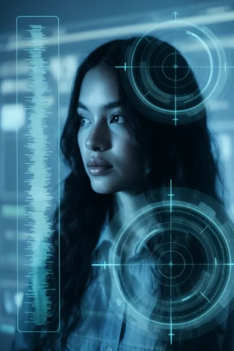 Analytical Cybernetic Surveillance style reference image — monochromatic blue-green