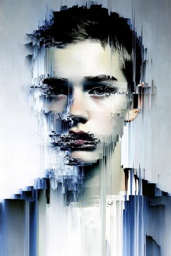 Monochrome Glitch Fragmentation style reference image — vertical data extrusion
