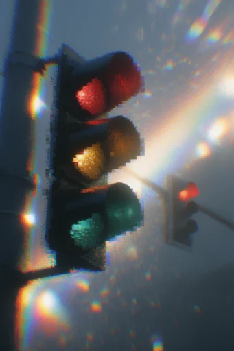 Prismatic Nocturnal Glitch style reference image — iridescent light leaks