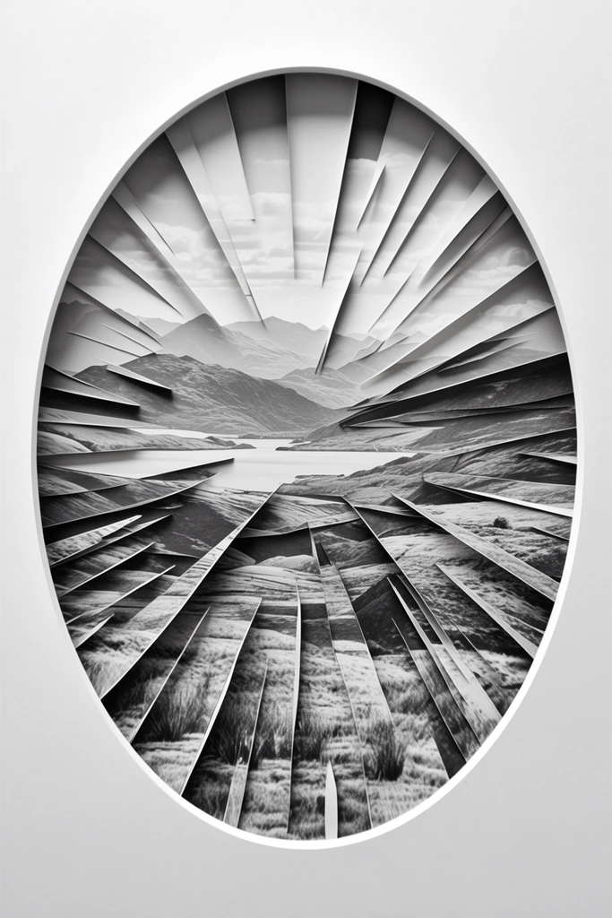 Fractured Monochrome Assemblage style AI image example 2