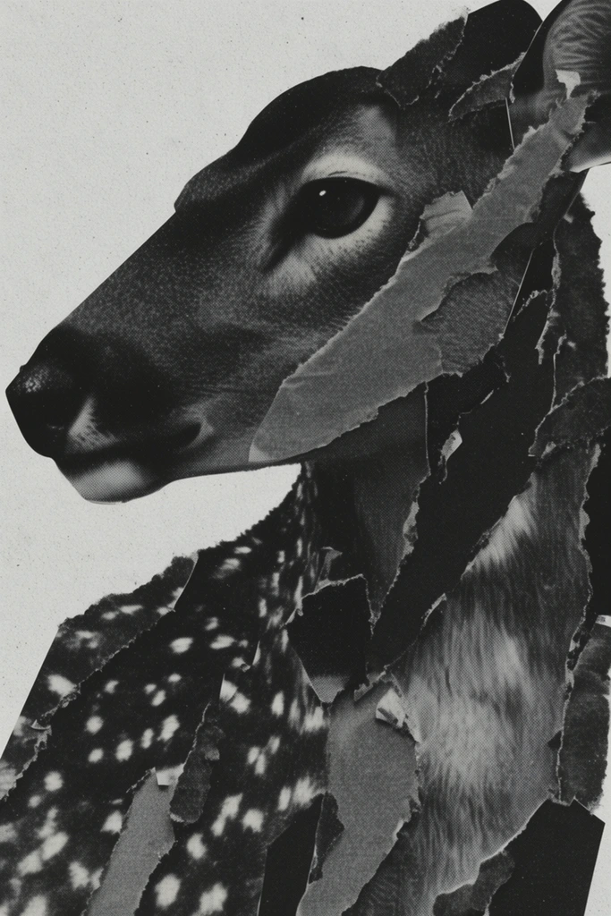 Deconstructed Monochrome Surrealism style AI image example 3
