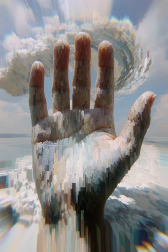 Recursive Voxel Surrealism style reference image — digital glitch surrealism