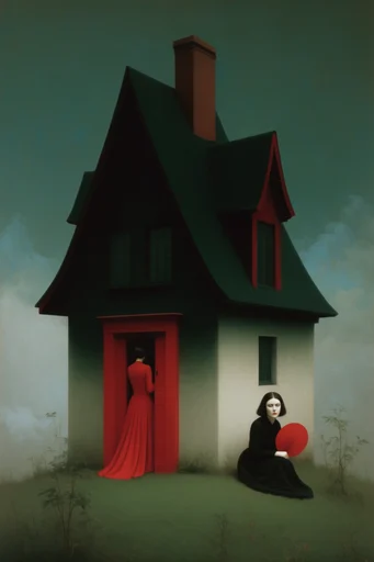 Crimson Gothic Noir style reference image — theatrical surrealism