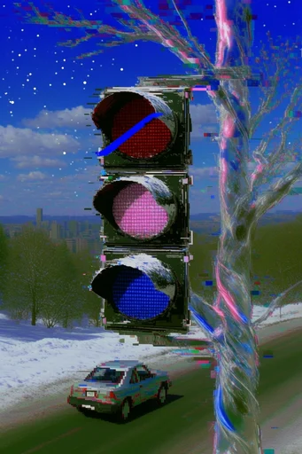 Digital Glitch Surrealism style reference image — chroma blue artifacts