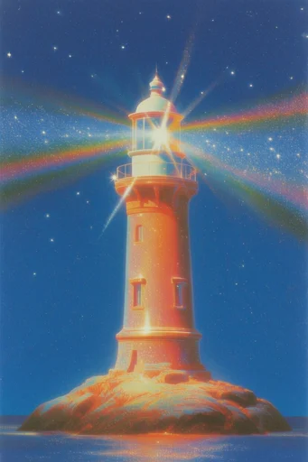 Cosmic Retro-Surreal Glitz style reference image — starburst lens flares