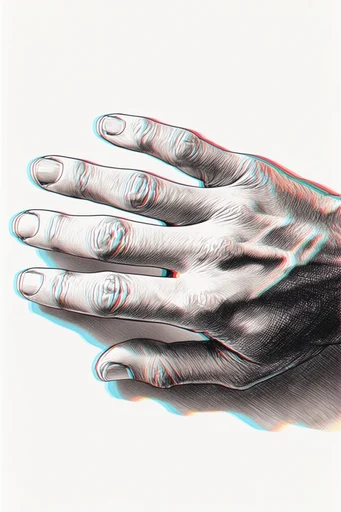 Neon Glitch Engraving style reference image — chromatic aberration