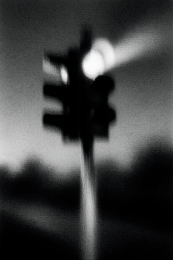 Ethereal Monochrome Noir style reference image — heavy film grain