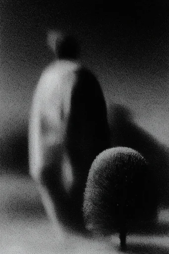 Gritty Monochrome Noir style reference image — heavy film grain