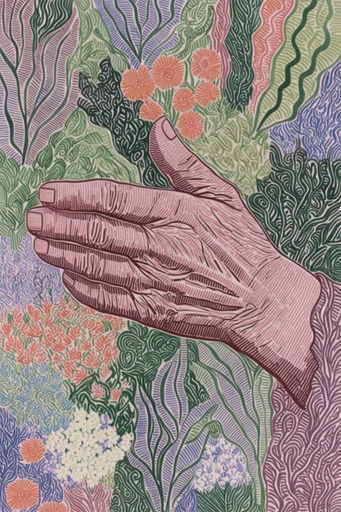 Intricate Organic Tapestry style reference image — flat graphic composition