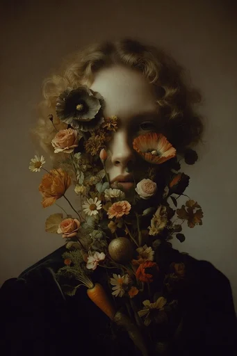 Surreal Deconstructed Portraiture style reference image — tactile mixed-media