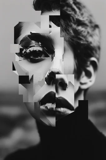 Fragmented Monochromatic Surrealism style AI image example 2