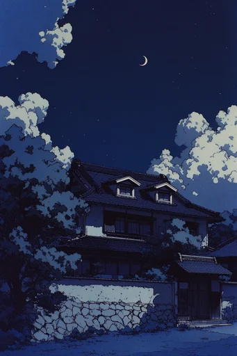 Nocturnal Graphic Cloudscapes style AI image example 4