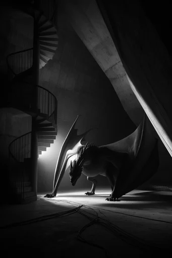 Monochrome Architectural Noir style reference image — extreme perspective
