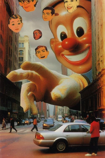 Surreal Retro-Cosmic Collage style reference image — analog film grain