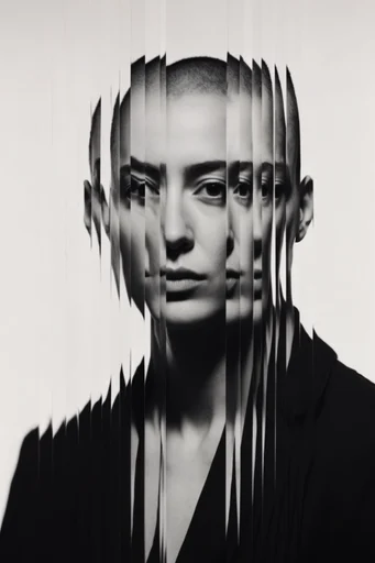 Fragmented Monochrome Deconstruction style reference image — tactile paper collage