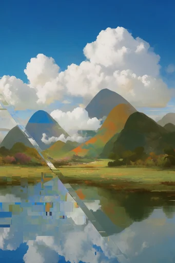 Geometric Digital Impressionism style reference image — stylized digital landscape