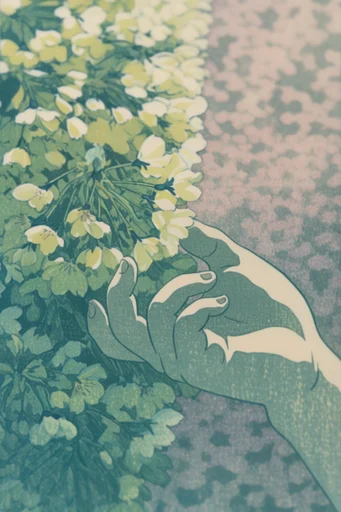 Ethereal Indigo Woodblock style reference image — indigo and teal palette