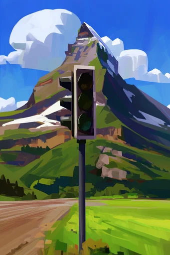 Geometric Digital Impressionism style reference image — geometric blocky brushstrokes