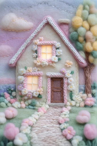 Tactile Fiber Landscapes style reference image — chunky yarn texture