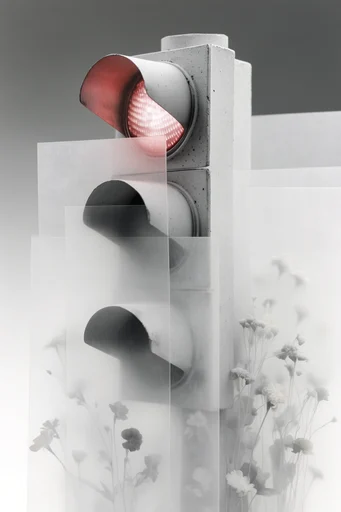 Monochrome Archival Assemblage style reference image — translucent paper texture