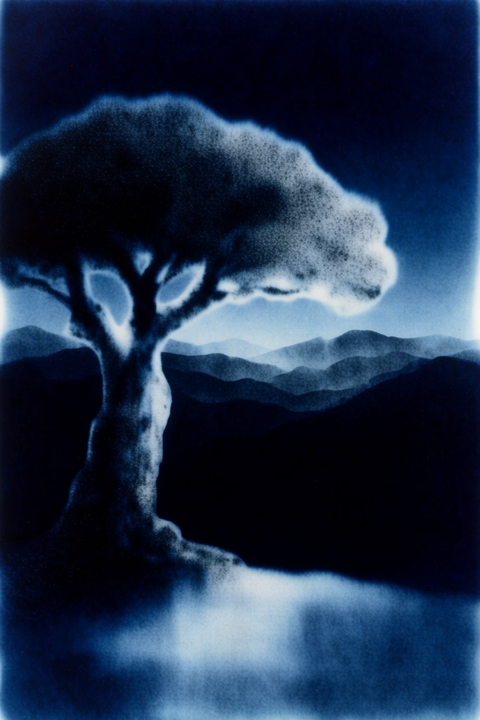 Ethereal Indigo Cyanotype style AI image example 2