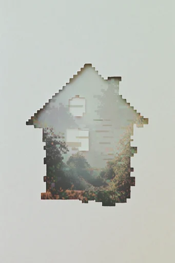 Digital Modernist Collage style reference image — papercut window effect