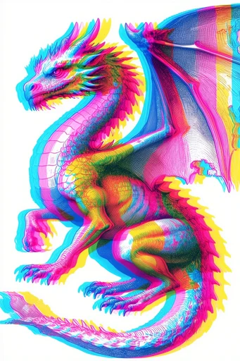 Neon Glitch Engraving style reference image — risograph halftone texture