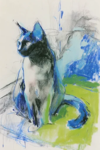 Ethereal Sketch Expressionism style reference image — cerulean and cobalt palette