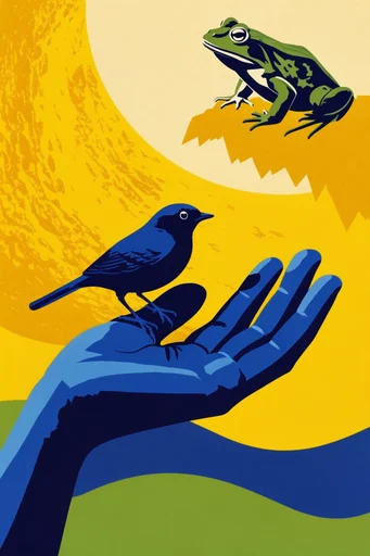Graphic Retro Printmaker style reference image — saturated color blocking