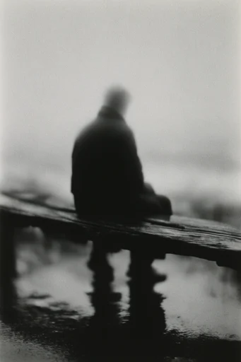 Monochrome Glitch Noir style reference image — heavy film grain