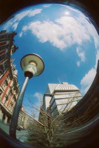 Vibrant Analog Surrealism style reference image — sun-drenched cerulean sky