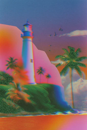 Neon Glitch Risography style reference image — saturated gradient