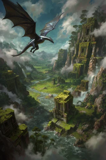Monolithic Overgrown Futurism style reference image — misty mountain megastructures