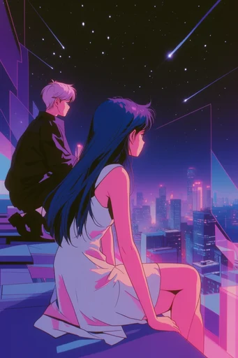 Neon Cosmic Retro-Futurism style reference image — retro-futuristic anime style