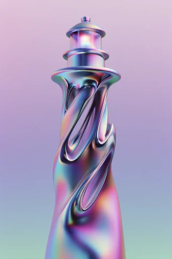 Iridescent Liquid Chrome style reference image — minimalist studio lighting