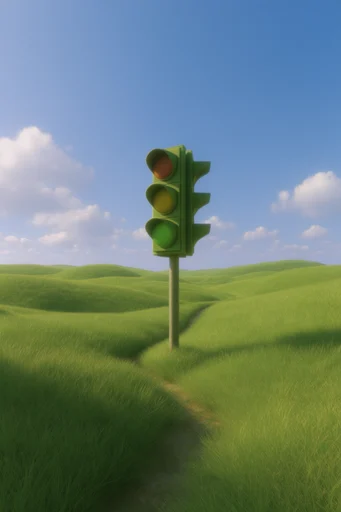 Plush Verdant Surrealism style reference image — vibrant green rolling hills