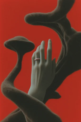 Crimson Velvet Surrealism style reference image — tactile fuzzy texture
