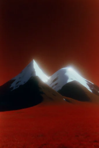 Crimson Cinematic Surrealism style reference image — saturated crimson background