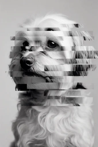 Monochrome Glitch Fragmentation style reference image — deconstructed imagery