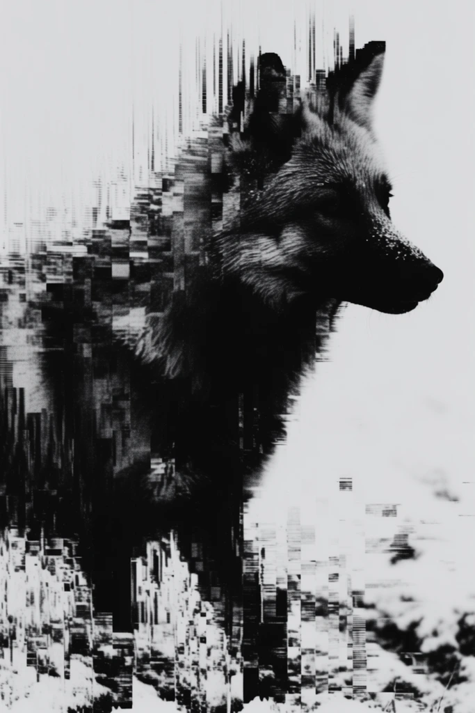 Corrupted Monochrome Glitch style AI image example 3